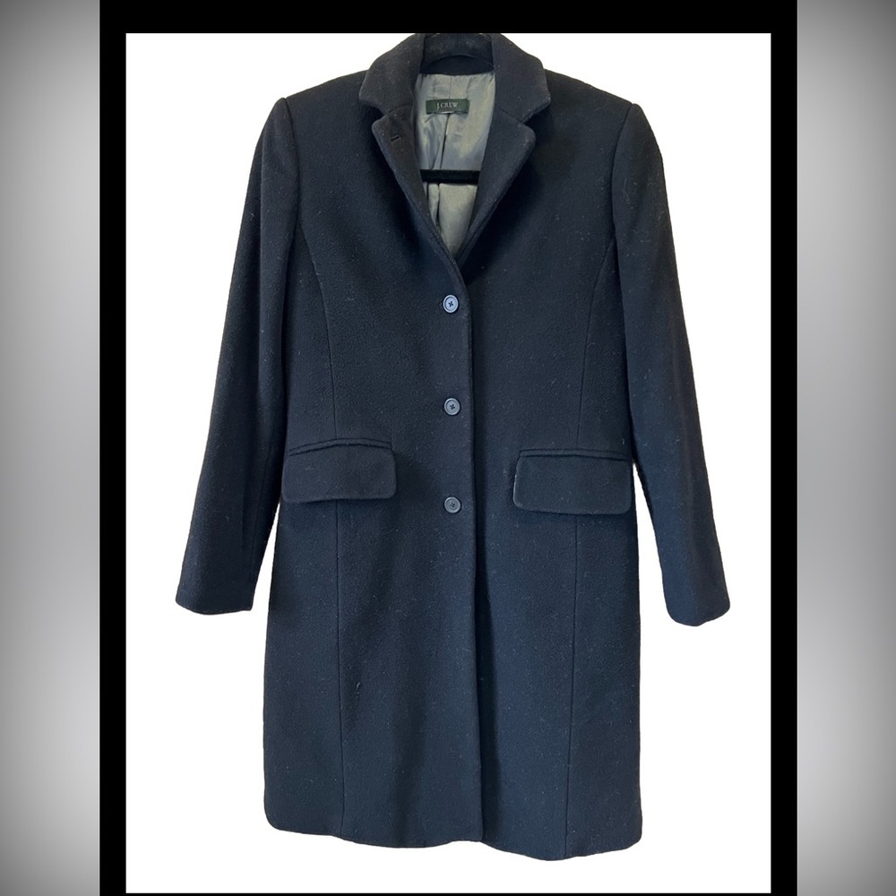 J Crew Coat Women  Black Wool Top Overcoat Mid Length Classic Capsule
